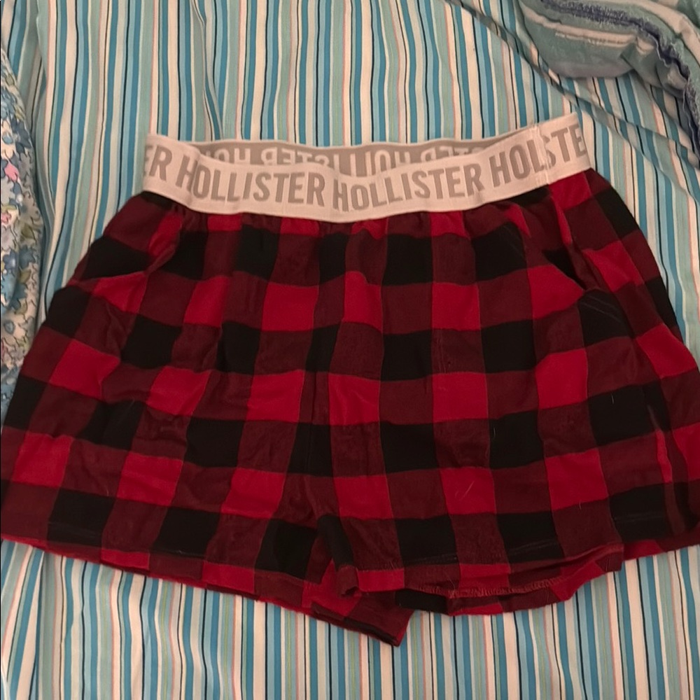 Hollister Red and Black Plaid Shorts